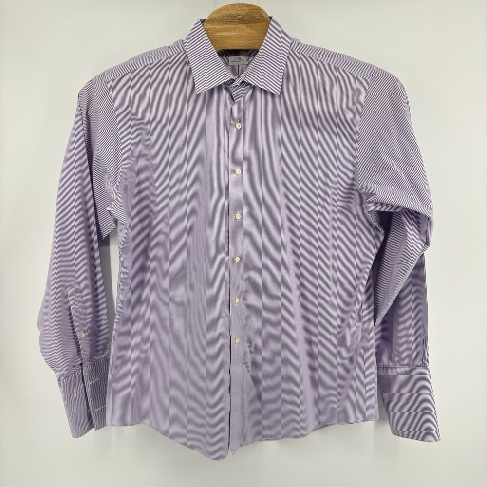 BROOKS BROTHERS 346 Men's 17-36 Purple French CuffLong Sleeve Button Up Non Iron - Picture 2 of 9
